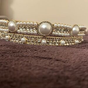 Gold Crystal Pearl Bridal Tiara Crown Rhinestone Pageant Diadem Headband Wedding